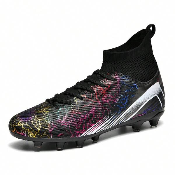 1 Par de Chuteiras de Futebol/Futebol de Estilo Esportivo Antiderrapantes e Duráveis, Design de Travas AG, Cabedal em Couro PU, Colorido, Sola de Borracha, Chuteiras Profissionais Adequadas para Campos Lamacentos e de Grama Curta