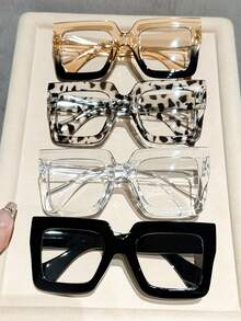 1/4 Peças Óculos Geométricos de Armação Grande e Estilo Casual para Mulheres, Estilo Moderno e Simples, Portáteis, Combinação para Dirigir, Uso Diário e Leitura, Decorativos