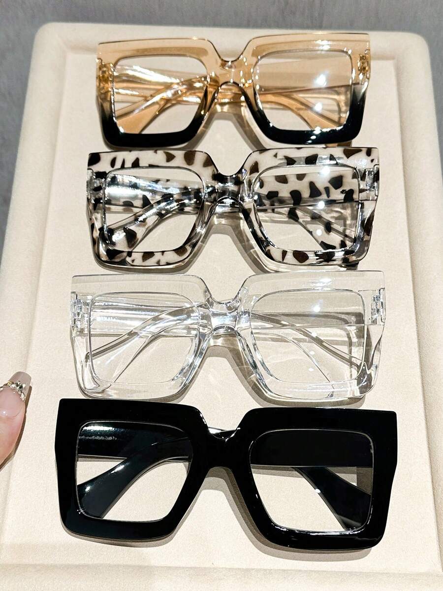 1/4 Peças Óculos Geométricos de Armação Grande e Estilo Casual para Mulheres, Estilo Moderno e Simples, Portáteis, Combinação para Dirigir, Uso Diário e Leitura, Decorativos