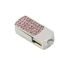 HOT Metal Crystal Stainless Steel Rotary Key Chain Pendrive USB Flash Drive 64GB 8GB 16GB 32G Memory Stick Disk Pen Drives Gift - Pink - View 4