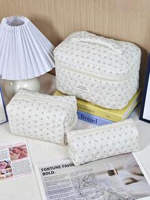 3pcs Delicate Bee Design Cosmetic Bag, Convenient Zipper Makeup Pouch, Fashionable Stationery Pouch For Chargers, Earphones, Necklaces, Bracelets, Makeup Brushes, Mirrors, Cosmetics, Lipsticks, Suitable For Girls, Students, Young Women, Mothers, Holiday Gift, Back To School - Multicolor - View 2