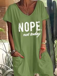 ChicMe NOPE NOT TODAY Graphic Jumpsuit Loose Fit Drop Crotch Overalls With Pocket Detail Casual Daily Street Style