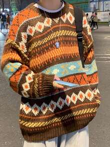 New Fashionable Fairisle Pattern Long Sleeve Men Sweater, Autumn/Winter - Multicolor - View 3