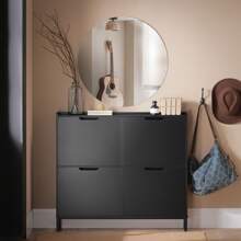 SoBuy 4 Flip-Drawers Shoe Cabinet Shoe Rack Shoe Storage Cupboard Organizer Unit Natural W100 X D19 X H90cm FSR100-N - Black - View 5