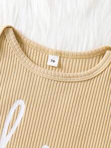 Infant Boys' Casual Minimalist Cute Letter Print Crew Neck Long Sleeve Hat Jumpsuit, Autumn/Winter - Apricot - View 3