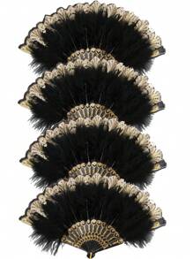 D EXCEED 1/2/4/6 件 20 年代复古折扇 洛丽塔服装用手扇 复古羽毛折扇 舞台走秀扇 下午茶舞蹈人造羽毛扇 - 玫紅色 - 查看 10