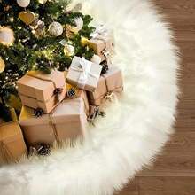 1pc Christmas Tree Skirt, White Plush Faux Fur Classic Christmas Tree Skirt For Christmas Tree Decoration Holiday Party Indoor Outdoor Decoration, Perfect Theme Party Decoration, Christmas Family Party Decoration Home Decor Christmas Decorations Room Decor Winter
