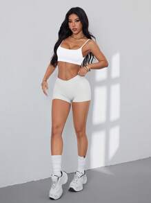 Women's Sports Bra, Twist Back Design, Fashionable Solid Color Sports Tank Top, With Removable Pads, Suitable For Yoga, Fitness And Running - White - View 5