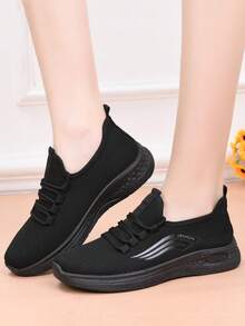 Giày thường ngày thoáng khí cho nữ, giày làm việc đế mềm chống trượt màu đen thoải mái, giày thể thao mũi tròn vải trơn màu, phù hợp cho mọi mùa - màu đen - Xem 5