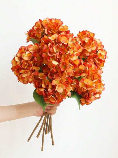 1/3 Pcs 18.5" Orange Embroidered Artificial Flowers With Stems, Silk Pom Pom Desk Decor Flowers, Suitable For Office, Party, Wedding, Faux Plants, Autumn Decor, Garden Decor, Room Decor, Home Decor