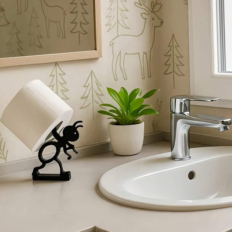 【1/2个】趣味3D打印黑色蚂蚁厕纸架 - 独立式浴室套装 - 可爱纸巾盒架 - 浴室装饰 - 彩色 - 查看 4