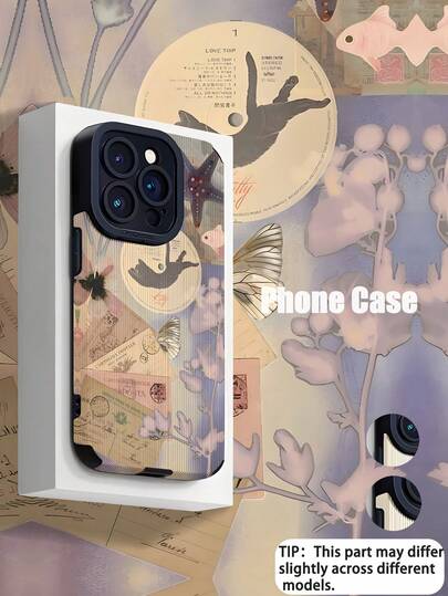 WeiMi 1pc Fashion Starfish Ombre Striped Faux Leather Soft Protective Phone Case Compatible With Iphone And 16/16PLUS/16PRO/16PROMAX