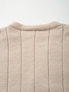 休闲宽松纯色落肩长袖圆领纽扣开衫男女通用毛衣，适合春、秋、冬季穿着。 - 棕色 - 查看 10