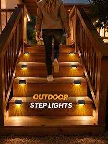 4pcs Outdoor Solar Deck Step Light, IP65 Waterproof Solar Deck Light, Solar Fence Light, Solar Step Lights Led Solar Powered Lights, Used For Outdoor Stairs, Fences, Gardens, Balconies, Yards, Terraces, And Channel Decoration - Warm White LED Light, Thanksgiving Gift