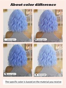 优雅时尚女士假发，14 英寸皇家蓝色耐热合成假发，节日旅行、派对、角色扮演演员假发，日常音乐节、万圣节必备假发 - 寶藍色 - 查看 9