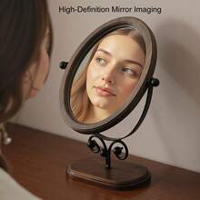 Retro Bedroom Wall-Mounted Mirror, Solid Wood Makeup Mirror, Household Desktop Wooden Chinese-Style Standing And Rotatable Dressing Mirror