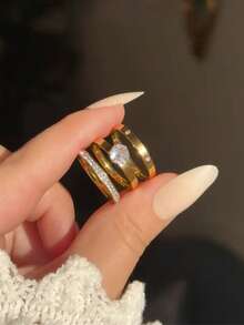 3 piezas Set de anillos brazalete minimalistas mate chapados en oro de 18K de acero inoxidable para mujeres, joyería simple y apilable, impermeable para uso diario