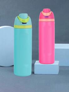 1 pieza Nuevo vaso de frutas de alta calidad, vaso con doble pajita fresco y creativo, botella deportiva portátil para exteriores con cierre, vaso con tapa rebotable, taza de café de acero inoxidable, botella de agua a prueba de fugas de doble capa, adecuada para la escuela, camping y senderismo