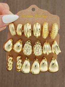 (Paper Card Colors Are Random )36/18/2pcs Geometric Textured Teardrop Golden Fashion Bohemian Style Earrings, Suitable As Gifts For Family And Friends For Holidays