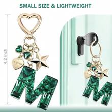 Cute Bling Keychain Initial Letter Butterfly Star Pink Purple Gift For Women Girls Bag Cup Charms Accessories-593312 - M-綠色 - 查看 4