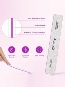 3Pcs/5Pcs/10Pcs Diamond Nail Files, Durable Double-Sided Manicure Files, Rectangular Nail Care Tools - Light Grey - View 4