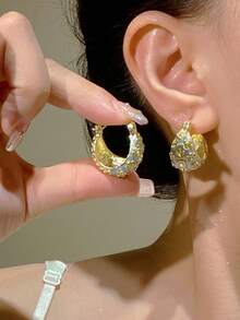 1 Pair Vintage Elegant Smooth Half-Sphere C-Shaped Earrings, Fashion Jewelry Accessories, Lightweight Luxurious Style Suitable For Daily, Party, Wedding Wear