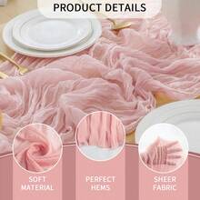 12pcs Soft Cheesecloth Balinese Table Runners, 6 Feet Long Tulle Fabric, Suitable For Bohemian Style Wedding Party, Bridal Shower, Home Decor, Baptism And Christmas Table Decoration. - Bột tro - Xem 2