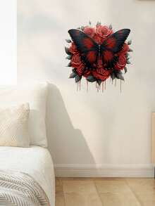 1 Pc Creative Design Blood Red Rose Butterfly Dripping Blood Shape Personalized Wall Sticker Bathroom Living Room Door Window Glass Background Wall Decoration Wall Sticker Decorative Painting