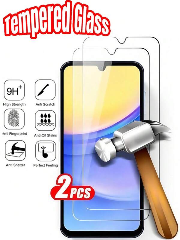 Película protetora de tela de vidro temperado HD, 2 peças, compatível com Samsung Galaxy/Redmi/Honor/OPPO, compatível com iPhone 17 16 Pro Max, sem bolhas, à prova de explosão, resistente a arranhões, protetor de tela completo fácil de aplicar, dureza 9H, itens essenciais para proteção de tela, aplicável para proteção diária, escritório, protetor de tela de telefone residencial, acessórios para telefone, à prova d'água, à prova de choque, antiqueda e resistente a arranhões