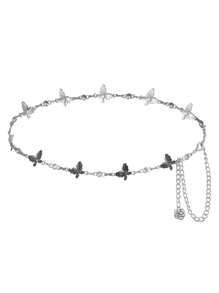 1pc Women's Metallic Silver Waist Chain, Fashionable Retro Bohemian Dress Decoration Belt Fall, Autumn, Halloween