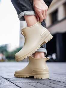 男士低帮防水雨靴，防滑短筒钓鱼水鞋，低帮防水鞋，男女学生青少年适用，橡胶靴 - 米色 - 查看 2