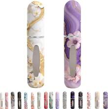 Perfume Travel Refillable Bottle– Portable Mini Sprayer,Empty Perfume Bottles With Patterns,Refill Pump Case For Traveling And Outgoing,2 Pcs Pack Of 5 Ml(White And Pink) - 大理石花 - 查看 2