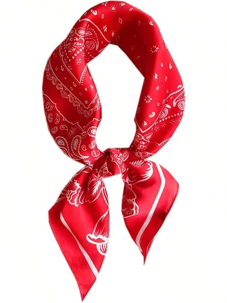 WENLOOY Square Satin Silk Feeling Hair Scarf Headscarf For Women/Men's Necktie Silk Bandanas Pocket Squarehalloween - Fj02-15紅色 - 查看 1