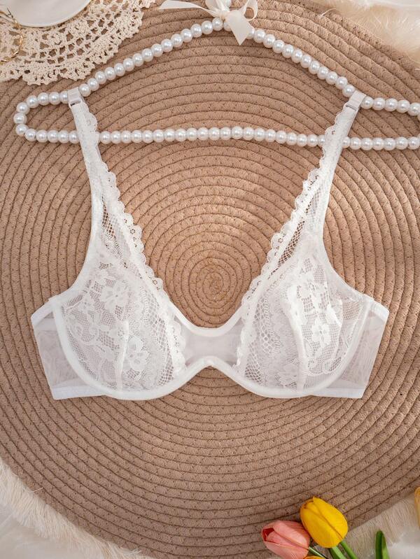 1 pieza Sujetador de mujer de unicolor con encaje y aro cómodo