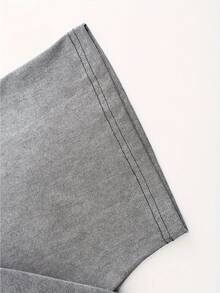 Star Pattern And "" Letter Print Men'S Summer Loose Fit Short Sleeved Washed Vintage 230g Pure Cotton Comfortable Breathable Casual Street Round Neck T-Shirt - Xám - Xem 3