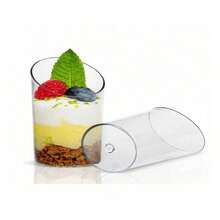 60/50/40/30/20/10 buc pahare rotunde înclinate pentru mousse, pahare pentru desert, pahare pentru lapte, pahare pentru tort și înghețată, groase și durabile, rezistente la căldură și frig, design înclinat pentru băut fără pai, pahare transparente cilindrice cu margine înclinată pentru petrecere, potrivite pentru nunți, zile de naștere, evenimente, restaurante, teme de Crăciun