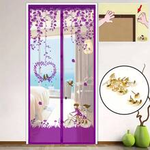 1 Set Magnetic Mosquito Door Curtain | Summer Fly Screen With Floral Butterfly Pattern, Easy Installation - Effectively Blocks Mosquitoes And Repels Insects, 1 Piece Magnetic Mesh Curtain With Push Pins, Mosquito Proof - Multicolor - View 10
