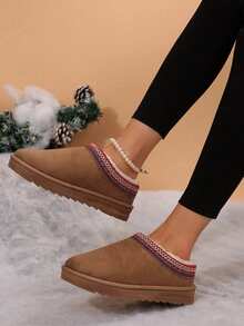 Botas de nieve tipo slip-on para mujer con forro térmico, suela gruesa, de caña corta, versátiles para otoño e invierno, antideslizantes, cálidas, lavables, con suela suave para interior y exterior - Camel - Ver 7