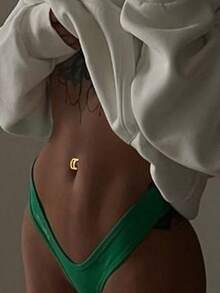 1 件装 S925 纯银简约双层亮面肚脐环，双排镶钻肚脐环，身体穿孔肚脐耳钉 - 肚臍環 - 查看 2