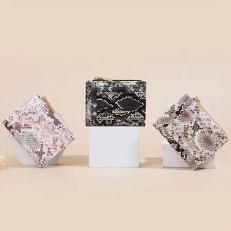 New Designs Snakeskin Print Women Small Wallet With Coin Zipper Pocket PU Leather Wallet Female Purses Lady Purse Clutch Bag Short Wallet With Multiple Card Slots Lightweight Portable,Credit Card,ID Card White-Collar Workers,For Female,For Women Holiday,For Anniversary,For Halloween Gift, Accessories, Gift