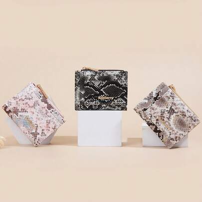 New Designs Snakeskin Print Women Small Wallet With Coin Zipper Pocket PU Leather Wallet Female Purses Lady Purse Clutch Bag Short Wallet With Multiple Card Slots Lightweight Portable,Credit Card,ID Card White-Collar Workers,For Female,For Women Holiday,For Anniversary,For Halloween Gift, Accessories, Gift