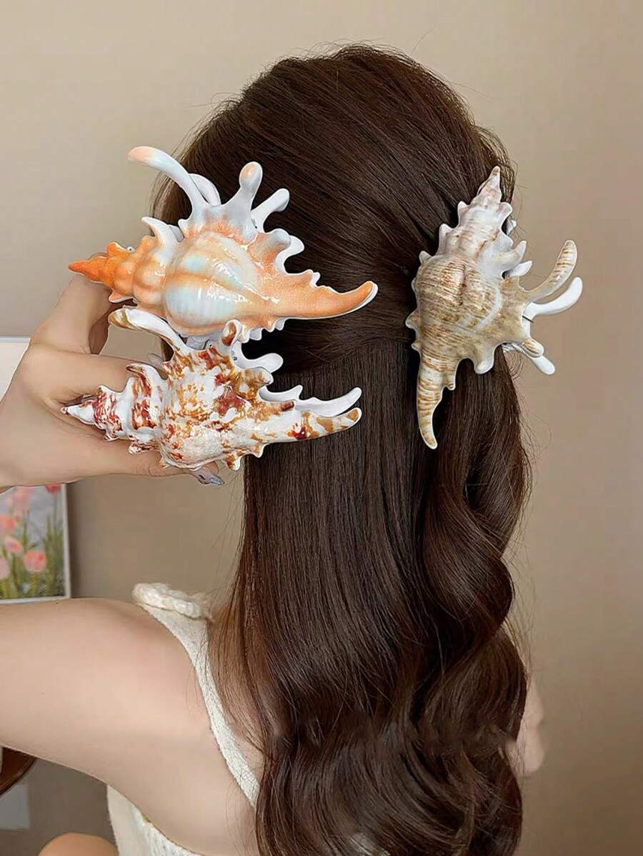 1pc Ins Style Solid Color Creative Iridescent Conch Hair Claw, Elegant ...