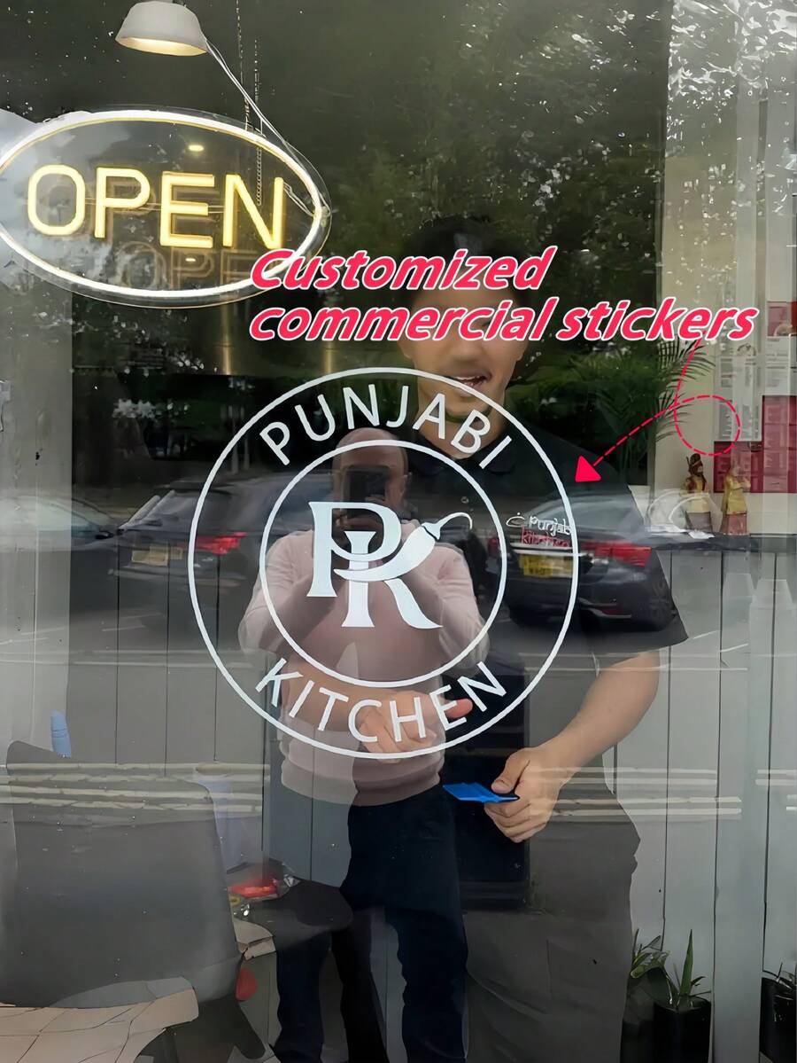 1 Stück vollflächig bedruckter transparenter Werbesticker - kann nach Ihren Texten, Bildern oder Logos personalisiert werden, ablösbar, einfach und leicht, sehr geeignet für Autos, Häuser, Geschäfte, Fenster, Türen, Wände, Fahrräder, Boote, sehr geeignet für Geburtstage, Feiertage, besondere Anlässe usw.