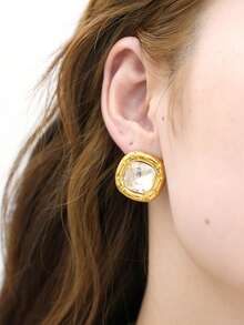 Frminee 1 对复古 18K 镀金不锈钢锆石耳钉，女士珠宝配饰宝石，西方珠宝，方晶锆石装饰耳钉，非常适合女性作为日常配饰或婚礼礼物佩戴 - 白色 - 查看 3