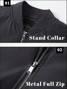  Men's Bomber Jacket Lightweight Casual Windbreaker Zip Up Coat With Pocket - 黑色 - 查看 5