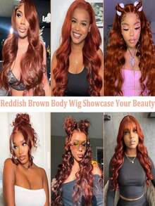 Reddish Brown Body Wave Lace Front Wigs Human Hair 200 Density 13x4 HD Transparent Lace Frontal Wigs For Women Pre Plucked Bye Bye Knots Water Wave Human Hair Wig With Baby Hair 40inch - 棕色 - 查看 9