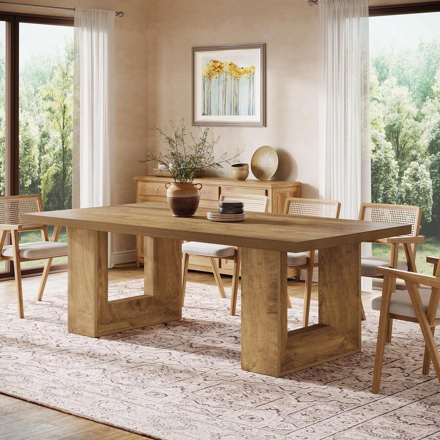 Tribesigns Dining Table For 8 People, 63-Inch Brown Rectangular Kitchen Table With Strong Geometric Frame, Industrial Large Long Dining Room Table For Big Family, Brown