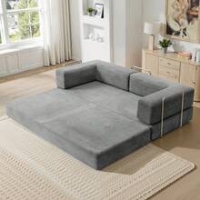 78.7" Foldable 3-Seater Fabric Sofa Bed With Square Armrests, Modular Compressible Living Room Sofa Set, Vintage Suede Comfortable Lounge Chair Sofa, Lazy Sofa (Bean Bag), And Bedroom Sleeper Sofa Bed - 淺灰色 - 查看 8