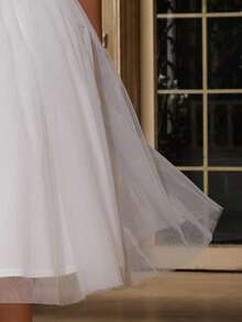 女士加大码优雅纯色拼布蕾丝网眼拉链茶歇长正式派对礼服，适合婚礼宾客、伴娘、伴娘、鸡尾酒会、婚礼、毕业派对、春夏秋 - 白色 - 查看 11