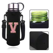 1 件 550-1500 毫升运动水壶套保温袋斜挎杯保护套带肩带可调节杯子托架水瓶架袋绣有字母 A-Z - 黑色 - 查看 38